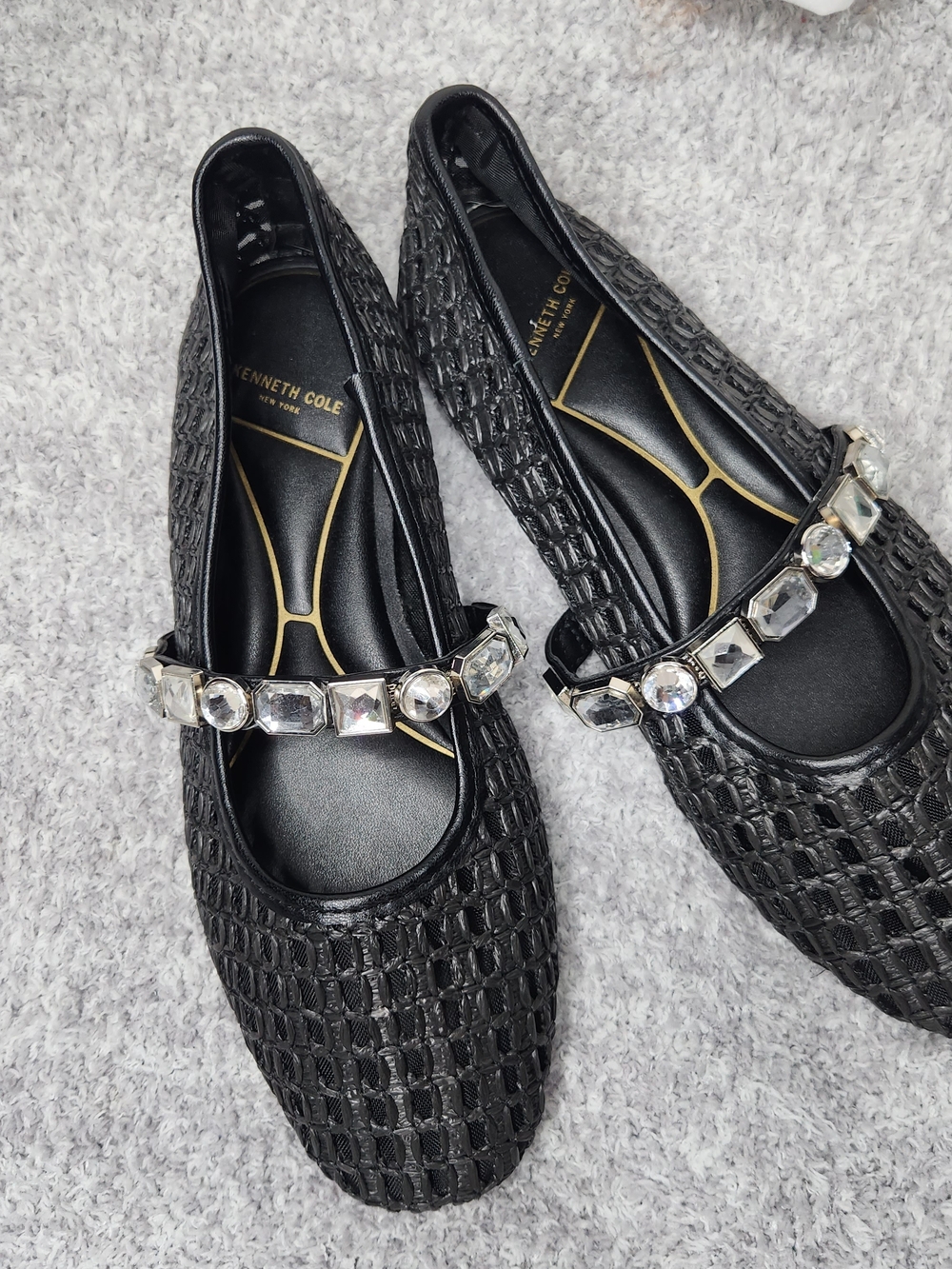 Kenneth Cole Black Woven Flats with Crystal Strap
